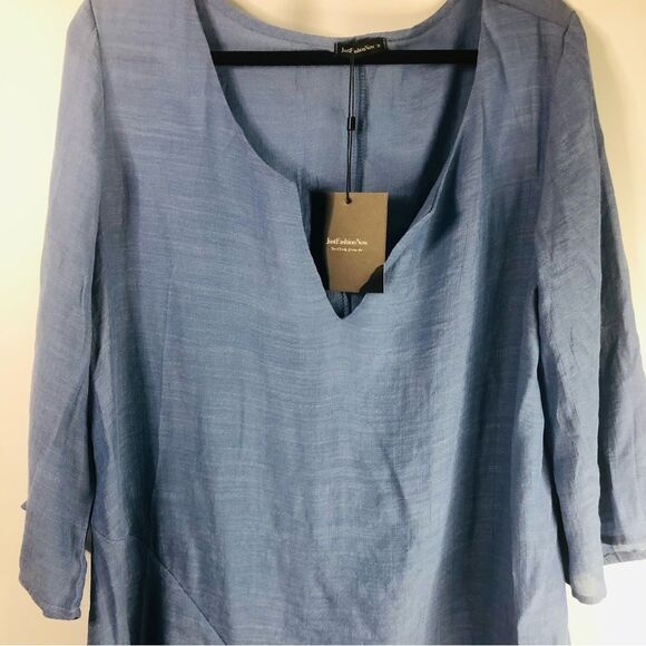 Tunic 3/4 Sleeve Blue M shark bite Loose Fit - Picture 9 of 10